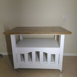 Handmade Solid Wood Rolling Kitchen Island
