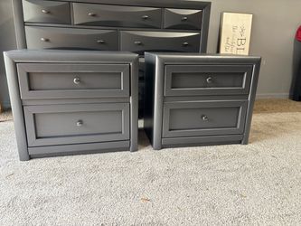 Pair of Gray 2-Drawer Nightstands