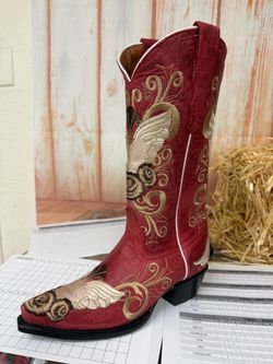 NEW COWBOY BOOTS RED SIZE 7 womens all leather