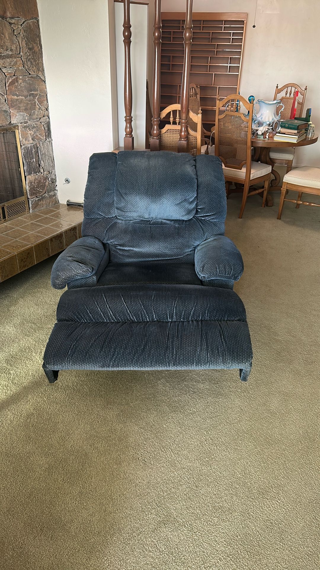 Navy blue reclining couch chair