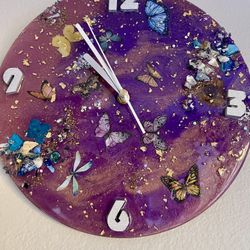 Beautiful Epoxy Clock Purple Butterflies 