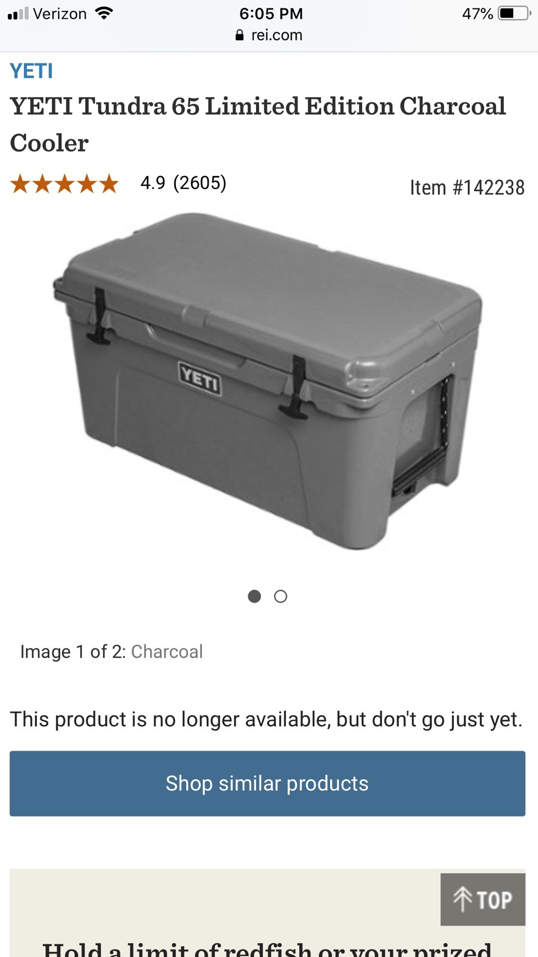 Yeti Tundra 65 Cooler- charcoal color