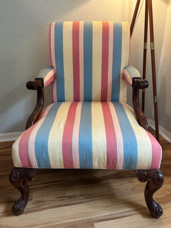 UPHOLSTERED STRIPED ACCENT CHAIR