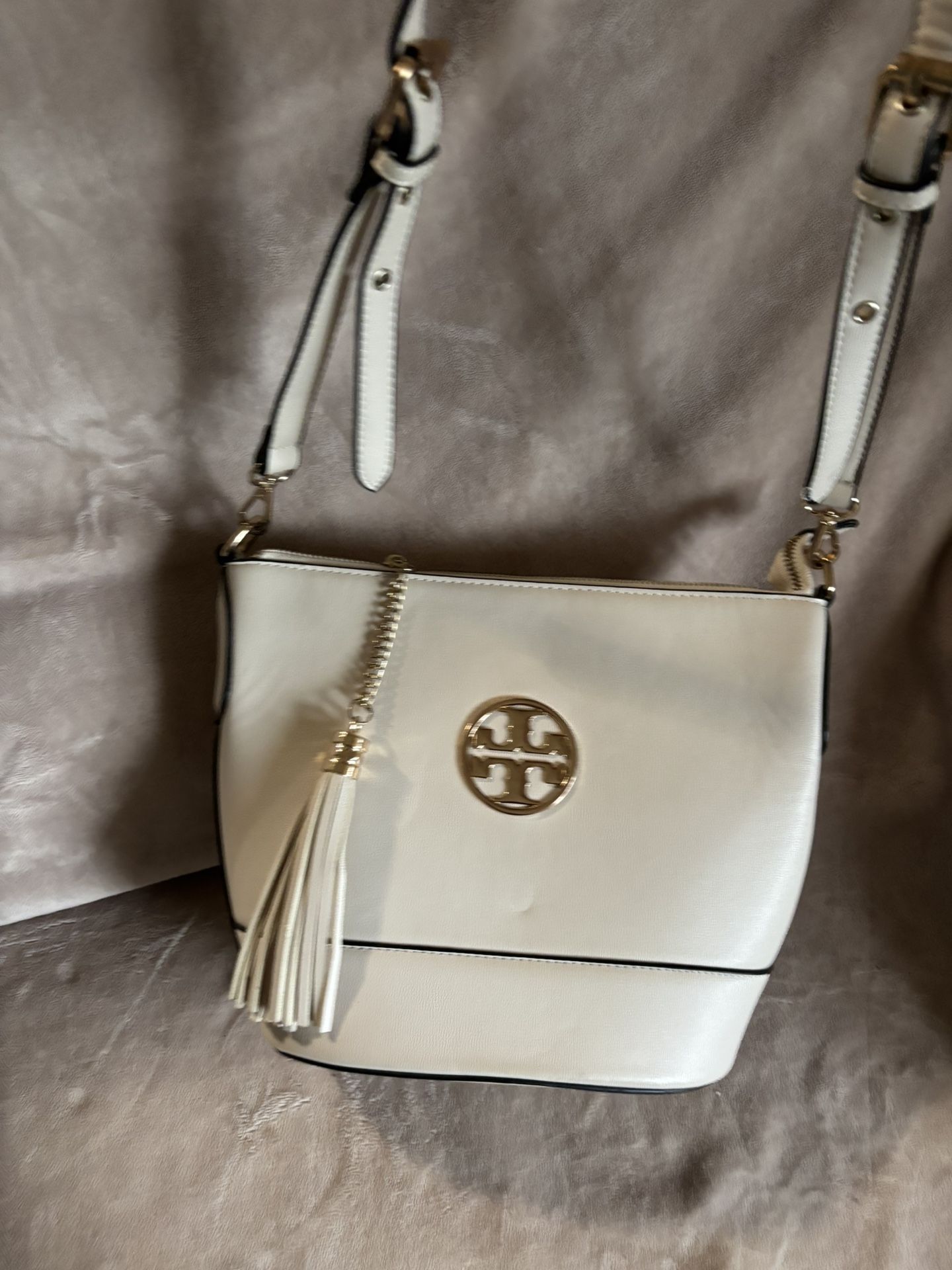 Cream Logo Tassel Shoulder Handbag Purse