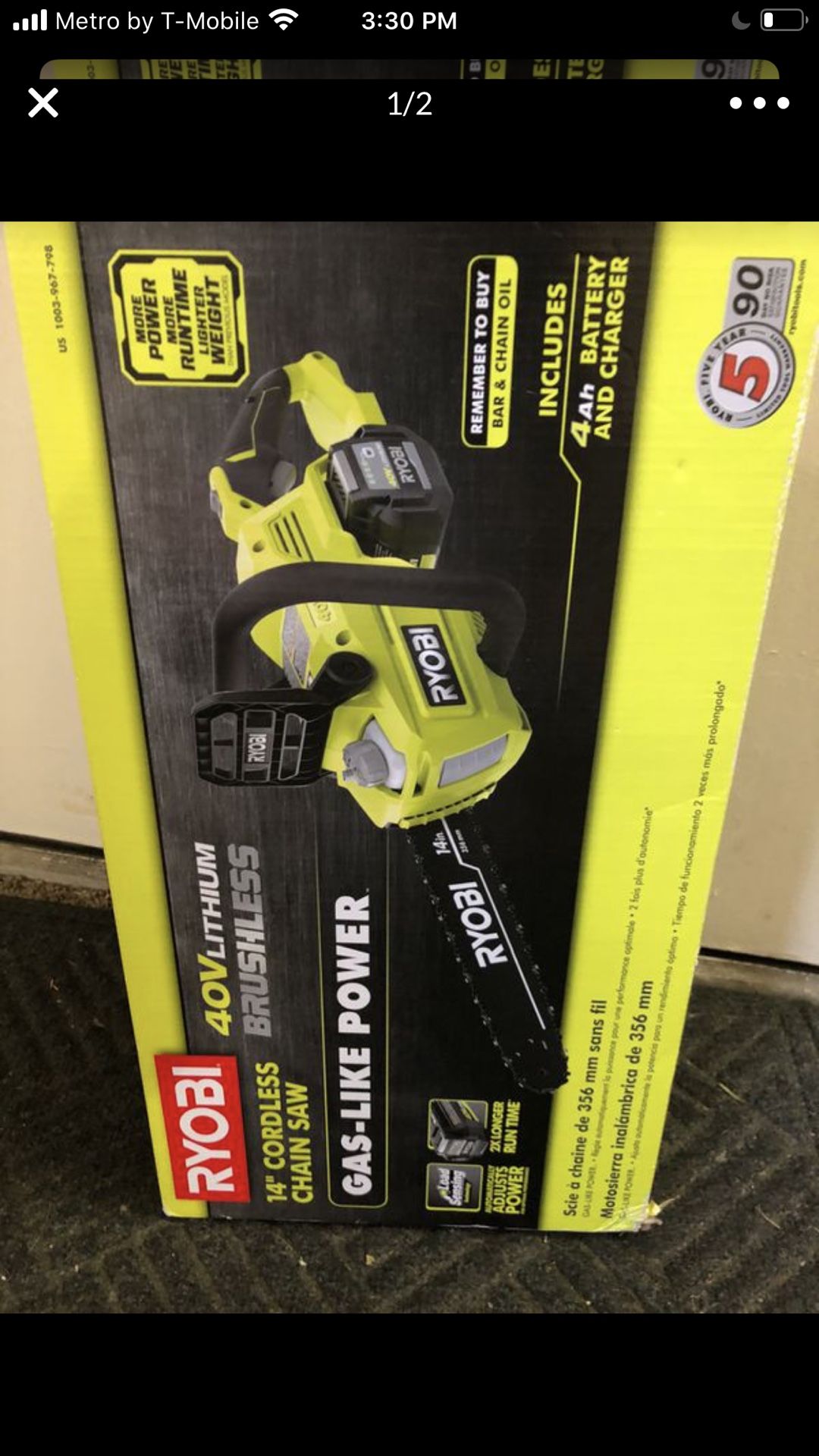 Ryobi Kit 14” chain saw Nuevo