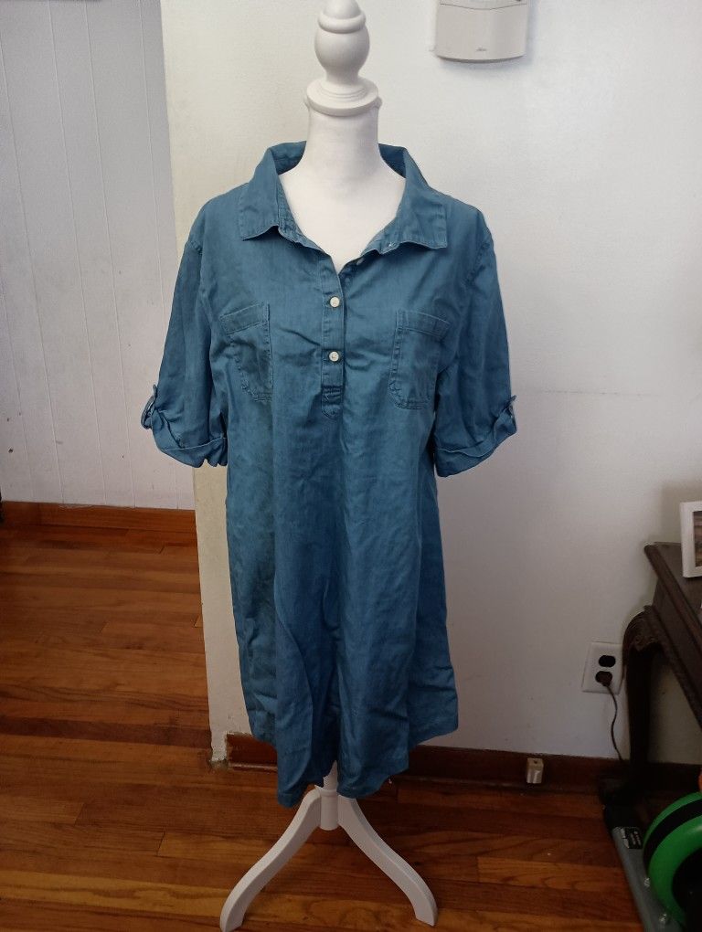 Karen Scott Light Blue Denim Shirt Dress XL