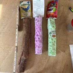 2 Tooty Fruity Bee Pollen Edible Perches, Kooky Kiwi Lime And Goofy Grape 1 Extra Large Hardwood Perch