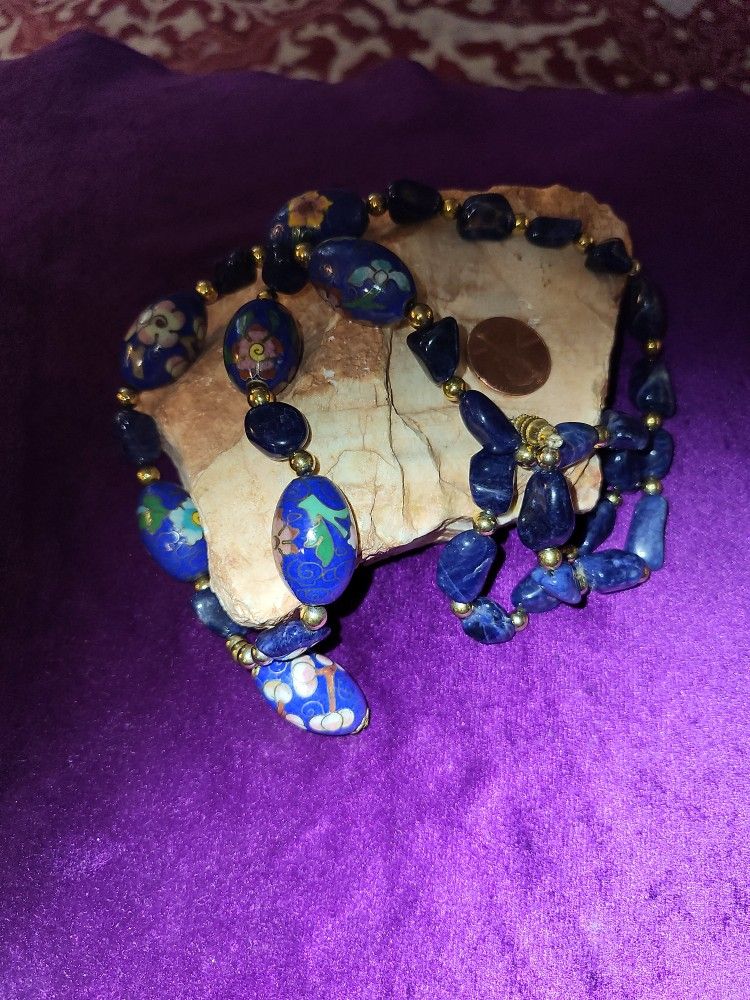 Cloisonne barrel bead Necklace