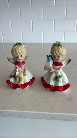 A set of two vintage Christmas porcelain angels statues