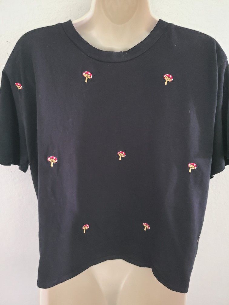 Organic Generation Crew Neck Short Black Mushroom T-Shirt Sz XL