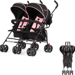 ONLY $55.00: Umbrella Stroller in Pink, Lightweight Double Stroller for Babies and Toddlers, Compact