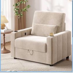 Accent Chair, Velvet Fabric Comfy Oversized  Sofa Armchair with Storage, USB, A-15