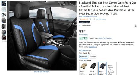 FEINEPRO Black and Blue Car Seat Covers *Front 2pcs* PU Leather Universal