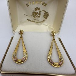 Black Hills Gold 10k 12k Multi-Tone Teardrop Dangle Drop Earrings
