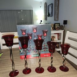 Pfaltzgraff Winterberry Set of 5 Christmas Glass Goblet Tealight Red Green