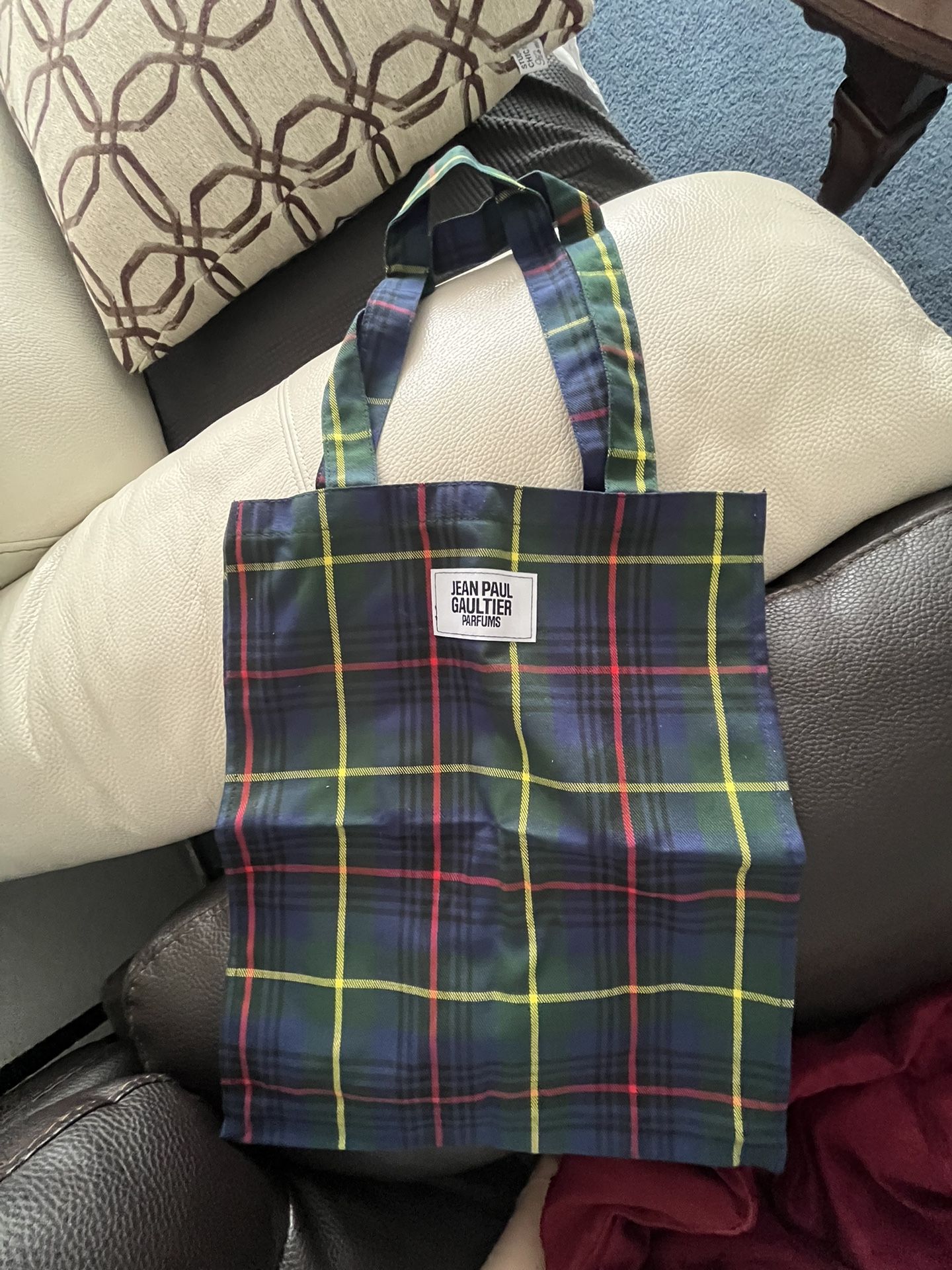 Jean Paul Gaultier Blue Green Plaid Tote Bag