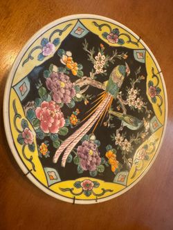 Vintage Japanese Porcelain Charger Plate Peacock Pheasant Bird
