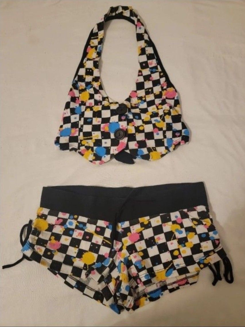 Checker Black and White Crop Top and checker Mini Bootie Shorts Size Small