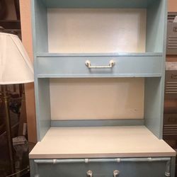 Vintage Henry Link Bali Hai Faux Bamboo Hutch Baby Blue And White