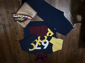 Throw back polo hoodie , polo sweats , both size large , asics 9.5 all new