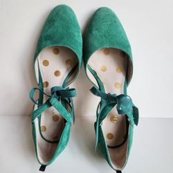 Boden Women's Jade Suede Leather Lavinia Ribbon Court Shoes Mid Heels Sz:37