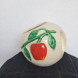 Vintage 1940s Pippin USA Pottery Red Apple Open Sugar Bowl Fun Handle