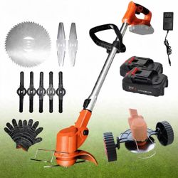 21V Cordless Weed Eater with Wheels – 2 Batteries + Blades