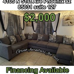 3 PCs  Big Sectional Grey Fabric Brand New 