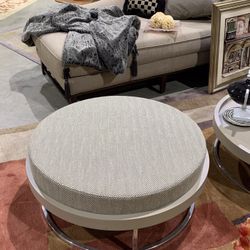 New Gray Round Ottoman Upholstered Top - Swivels - Chrome Base - See measurements