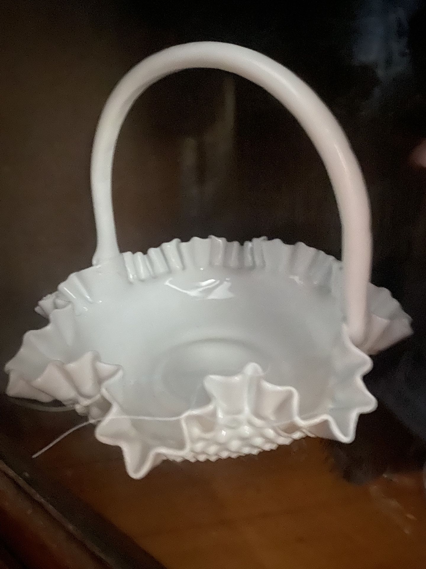Fenton Hobnail Milk Glass Basket 