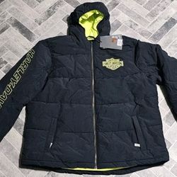Harley Davidson Men's Bar & Shield Hooded Puffer Black Beauty 97423-24VM L