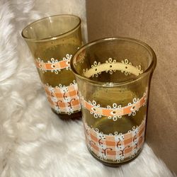 Vintage Peach Amber Lace Glass Set