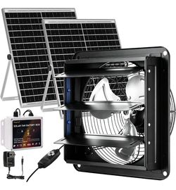 ☆ Magicfly 10" Solar Fan with 24000mAh Battery for Chicken Coop, Greenhouse Dual 30W Solar Panels, Wall Mounted Shutter Exhaust Fan, Solar Powered Exh