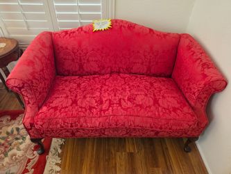 Vintage Chippendale-Style Sofa & Loveseat Set – Red Floral Upholstery – $325 OBO