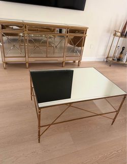 Gold mirrored and glass table rectangular