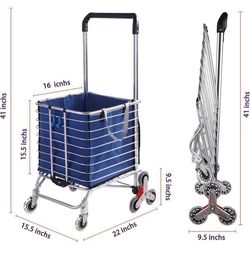 Grocery Cart with Wheels Folding Shopping Cart with Large Heavy-Duty and Rolling Swivel Wheels, Light Stair Climbing cart with Removable Canvas Bag