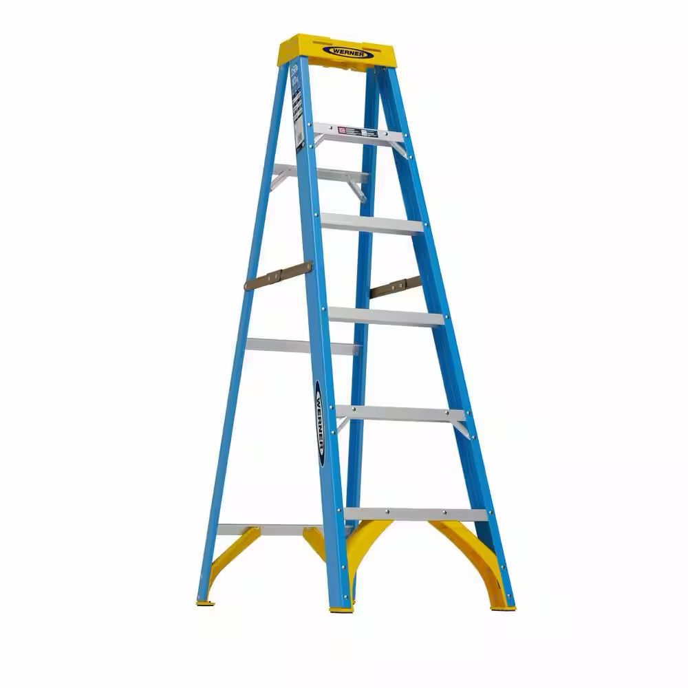 6 ft. Fiberglass Werner Step Ladder (10 ft. Reach Height) with 250 lb. Load Capacity Type I Duty Rating