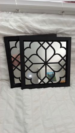 Black Geometric Framed Wall Mirrors – Set of 2