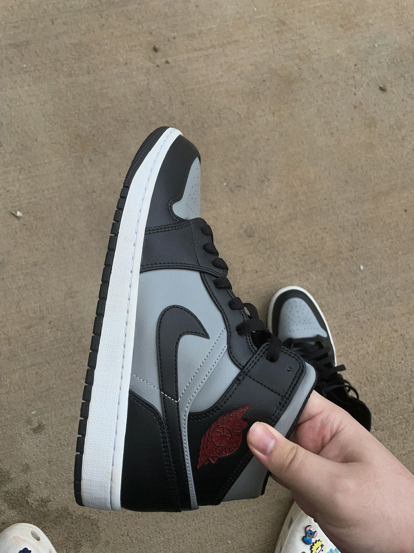 Jordan 1 Mid Black/Gym Red-Particle grey