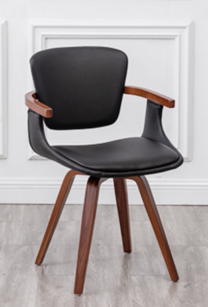 LUNLING Dining Chairs Mid Century Modern 360°Swivel Black Faux Leather Accent Chairs with Wooden Frame Upholstered Seat Wood Legs for Kitchen Dining R