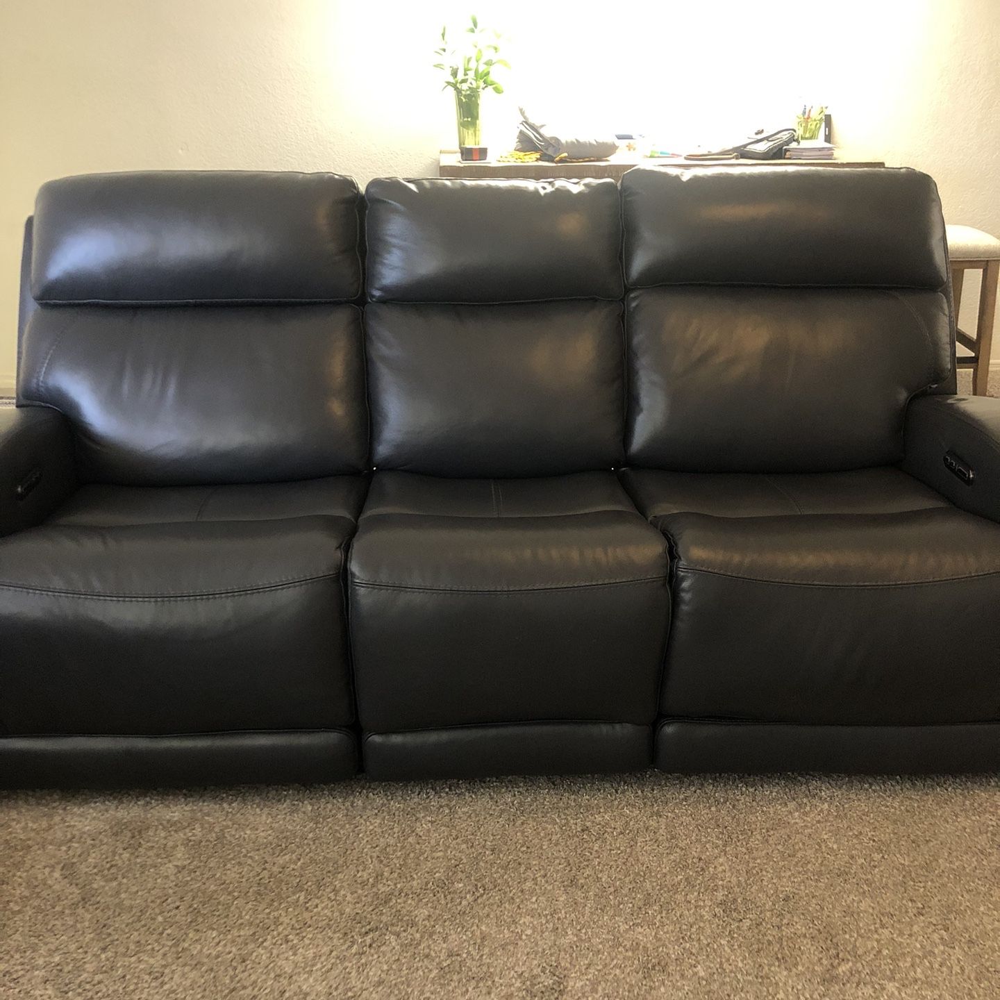 Leather Couch - Double Power Recliner, Lumbar And Headrest