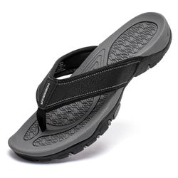 Men's Flipflop Beach Sandals, Black And Grey, All Sizes