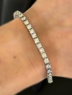 14K White Gold 5CTW Natural Diamond Tennis Bracelet 7” 3mm 15.4 grams