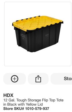 HDX 12 Gal. Tough Storage Flip Top Tote in Black with Yellow Lid