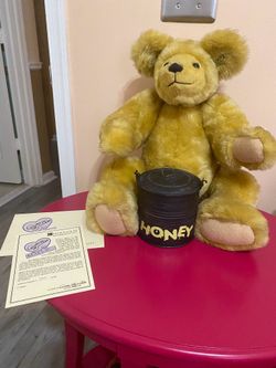 Annette Funicello teddy bear Honey Bear with a pot. 24 inch   COA. Pin