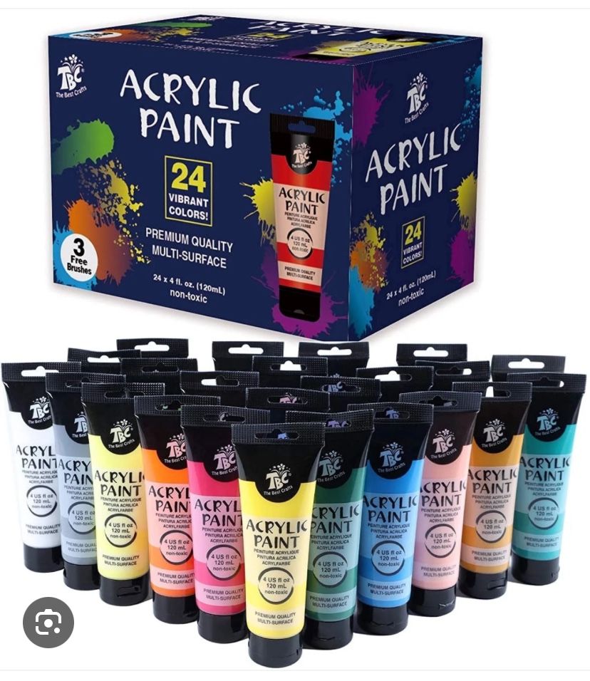 TBC Acrylic Paint 24 Vibrant Colors With 3 Brushes