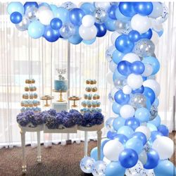 Blue White Balloons Set 80 Packs with Latex Confetti Balloons for Baby Shower Birthday Party Decorations Supplies