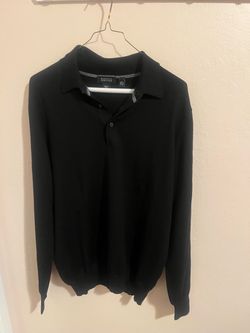 Barneys New York Black Long Sleeve Polo Sweater