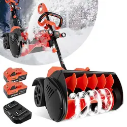 Voltask - 48V 16-Inch Cordless Electric Snow Shovel with Wheels & LED Lights - 2 Batteries & Dual Quick Charger Included for Drive - Orange and Black