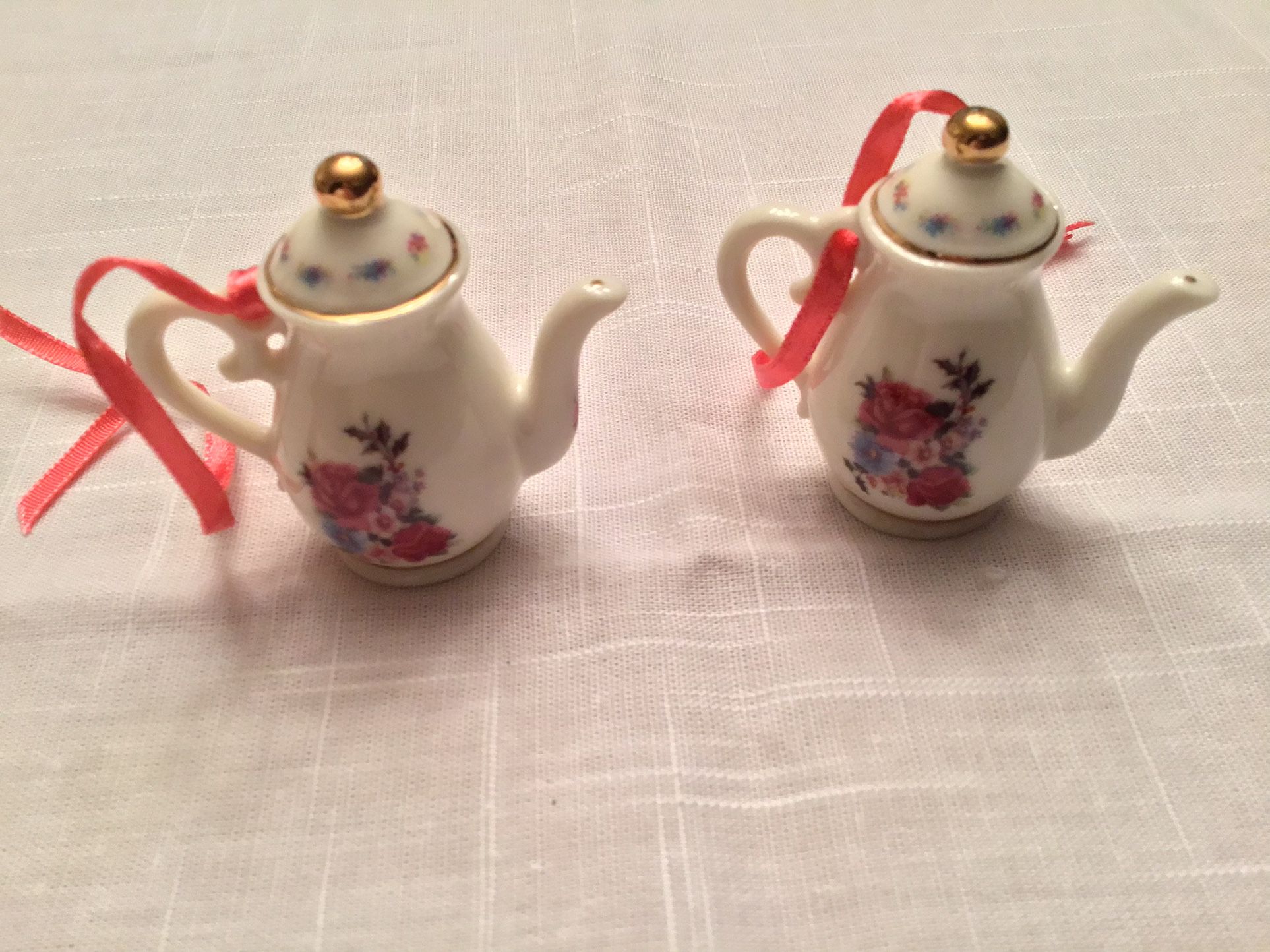 Pair Of China Teapot Ornaments 
